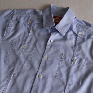 San Cristobal Shirt Mens M Blue Pleated Short Sleeve Button Guayabera Pockets